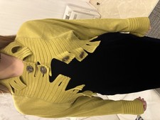 HIROKO KOSHINO Designer Cardigan Ribbed Cut-Out Button Detail Size 38 Japan ...