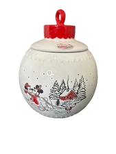 Disney Christmas Mickey & Minnie Mouse Ornament Cookie Jar Canister Pluto Sleigh