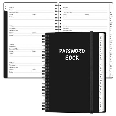 Password Book Alphabetical Tabs Large Login Keeper Journal Notebook 6.4 x 8.5 Bl