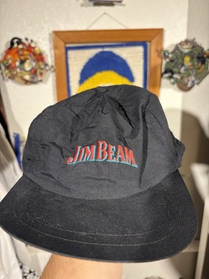 80s 90s Vtg Jim Beam Snap Back Hat Black Nylon Cap Bourbon Whiskey Trucker e