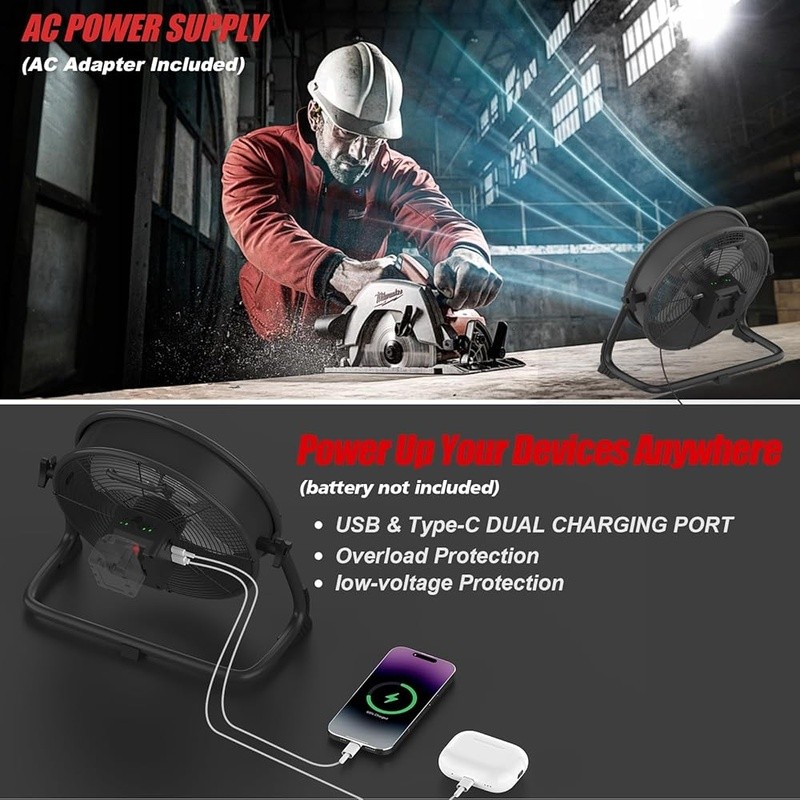 12 Inch Battery Fan High Velocity Adjustable Speed Portable Outdoor Use