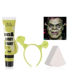 Halloween Makeup Kit Ogre Green Face Paint Headband Shrek Cosplay SFX
