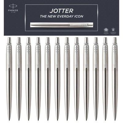 12 X Parker Jotter Steel Chrome CT Ball Pen, Medium Black Ink Free Shipping USA
