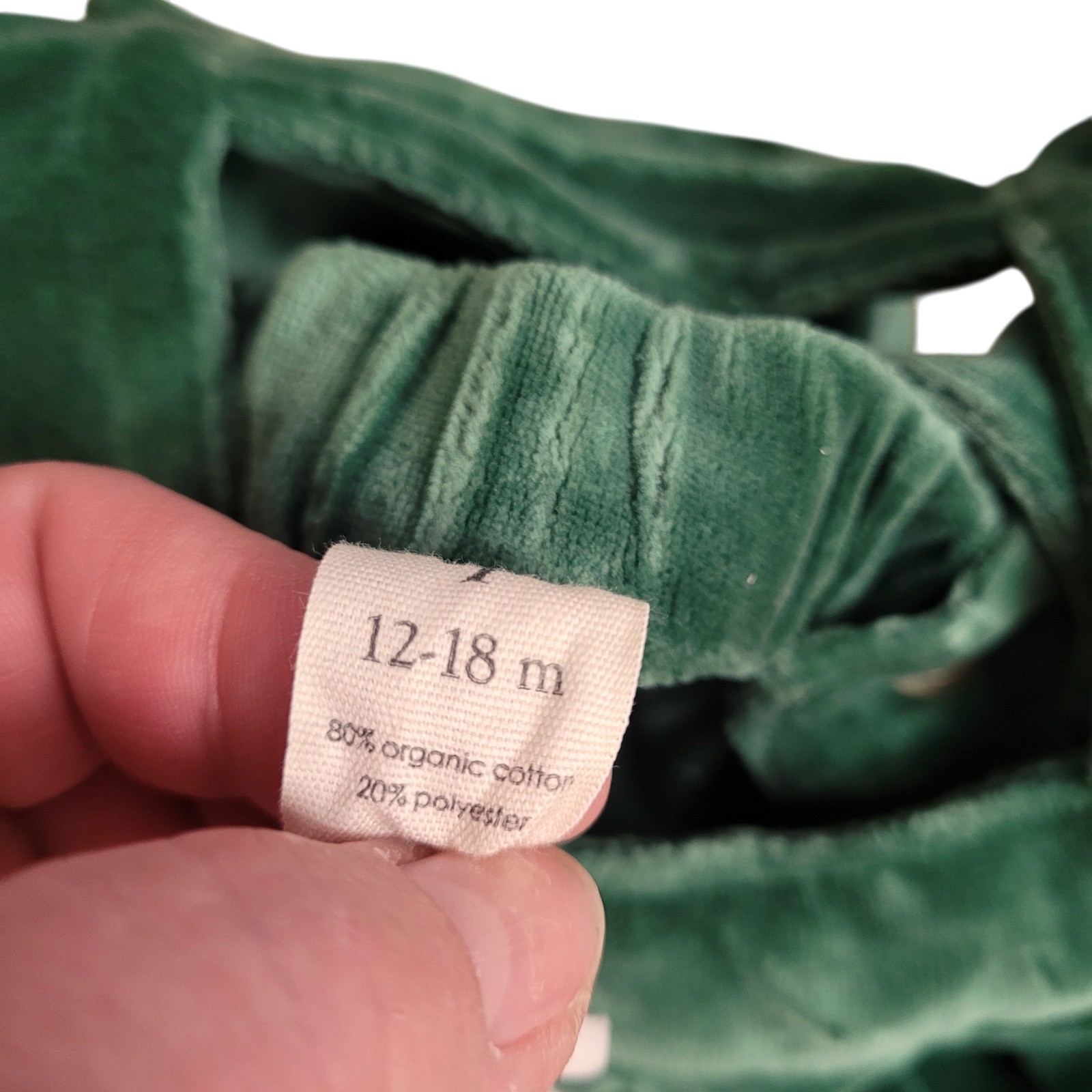 Kate Quinn Gretel Suspender Skirt & Ruffle Bonnet Set Green Velour 12-18M NWT