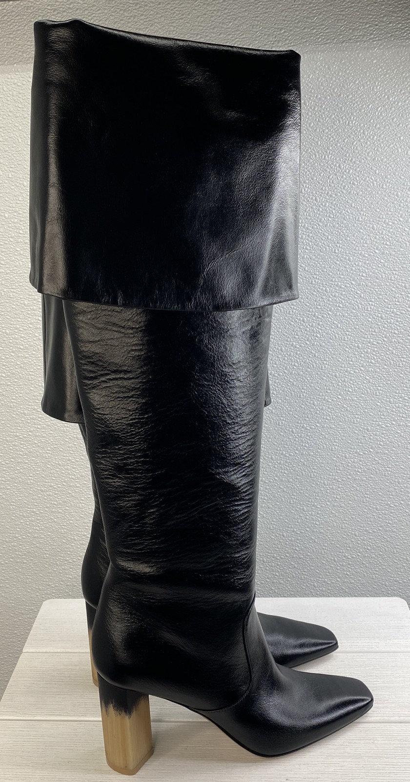Chloe 85mm Georgia Boots Women's US8 EU38.5 Black Leather Fold Over Heeled Boots