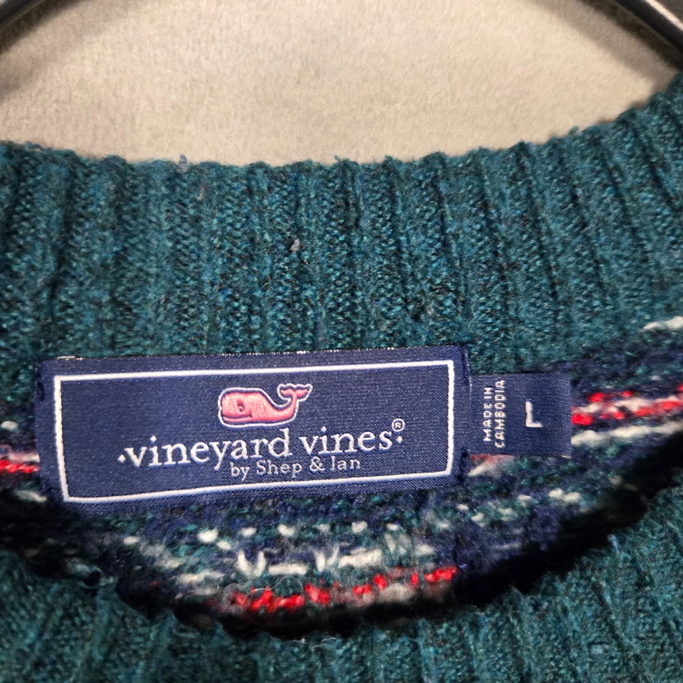 Suéter Vineyard Vines Fair Isle para hombre verde grande mezcla de lana Shep Ian Foto 2 de 4