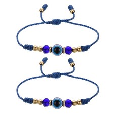 Turkish Evil Eye Bracelets, 2 Pcs Good Luck Braided Rope Bracelets Blue 