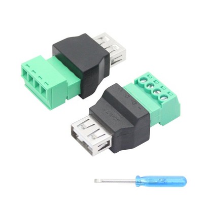 2 PCS USB 2.0 A Female to 4 Pin Screw Terminal Adapter Quick Connect Converter