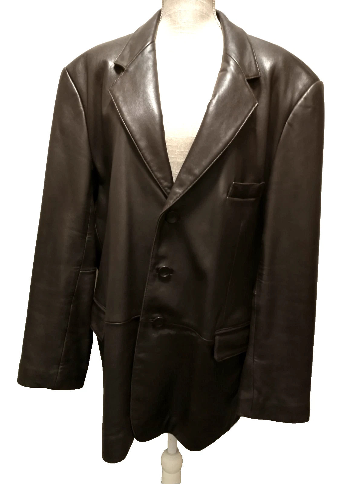 WALDEN Mens Chocolate Brown Soft Genuine Leather Button Closure Blazer Jacket XL