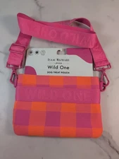 Isaac Mizrahi Loves Wild One Dog Treat Pouch Pink & Orange Check Crossbody NEW