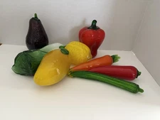 Set Of 8 Handblown Glass Fruits And Vegetables