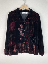 Vtg Chico s Design Velvet Patchwork Jacket 1 / M Whimsigoth Embroidered Burnout