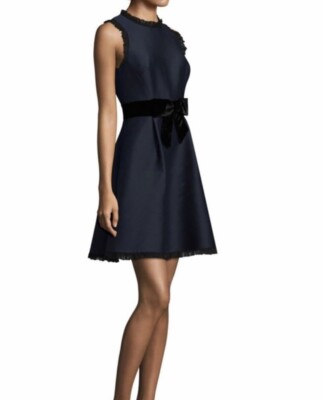 Kate Spade Velvet Bow Fit And Flare Dress, Rich Navy - Size 0