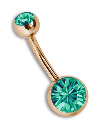 Ombelico Piercing Acciaio Banana Spina Oro Rosa Con 2 Brillanti Sfere IN 8/5mm - Foto 3 di 7