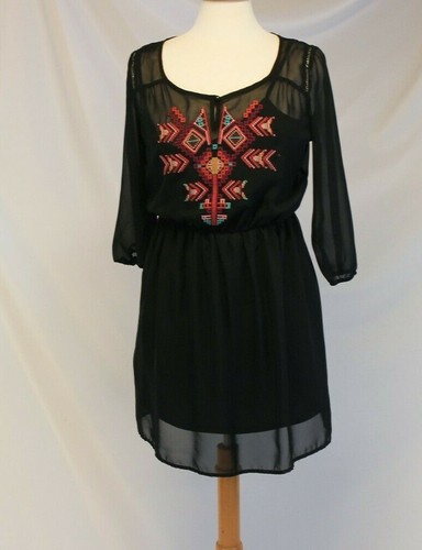 Black Chiffon Embroidered Dress M As U 