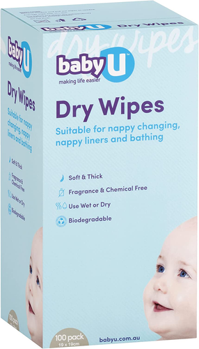 BabyU Dry Wipes, Soft Thick, Fragrance Free, Use Wet or Dry, 100% Bio - Picture 10 of 12