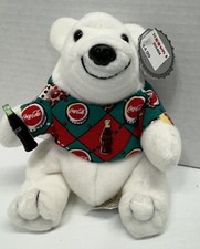 Vintage 1997 Coca Cola 6" Polar Bear Argyle Shirt Plush Stuffed Animal Bean Bag