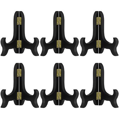 6 Pack 4 Inch Wooden Display Stand Plate Easels Holder (Black)