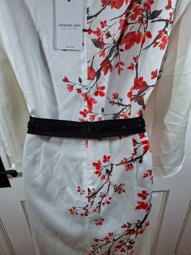 Jacques Vert Cream, Orange & Black Beaded Floral Dress, UK 16, New With Tags - Picture 9 of 12