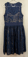 Eliza J Royal Collection Dress sz 10 Fit & Flare blue tan lined tank floral 3614