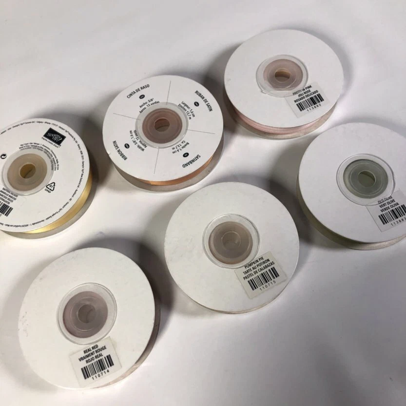 Stampin' Up Satin Ribbon Grosgrain Striped Green Red 1/2" 5/8" 70 Yards Lot of 6 - Image 3 of 4