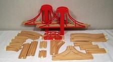 Wooden Railway Train Red Bridge Suspension Track Brio Thomas Compatible 20Pc LOT