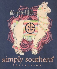 SIMPLY SOUTHERN Blue BE-You-Tiful  Llama T-Shirt Women Sz Medium