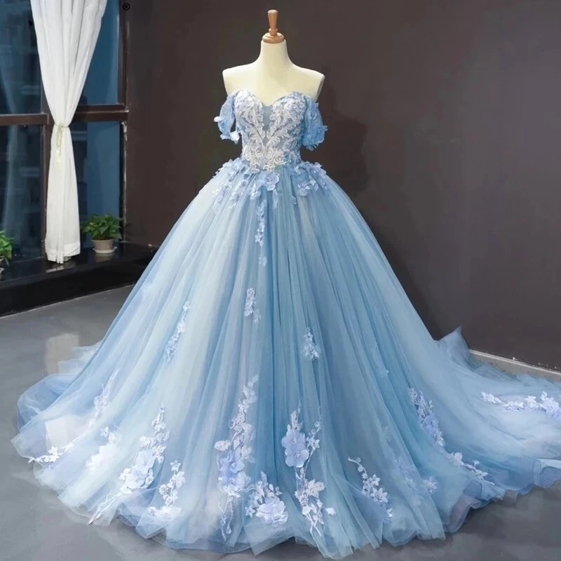 Light Sky Blue Quinceanera Dresses Princess Ball Gown Sweetheart Off  Shoulder