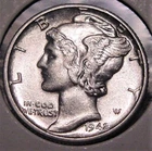 1942 P Mercury Dime Brilliant Uncirculated 90% Silver Coin BU