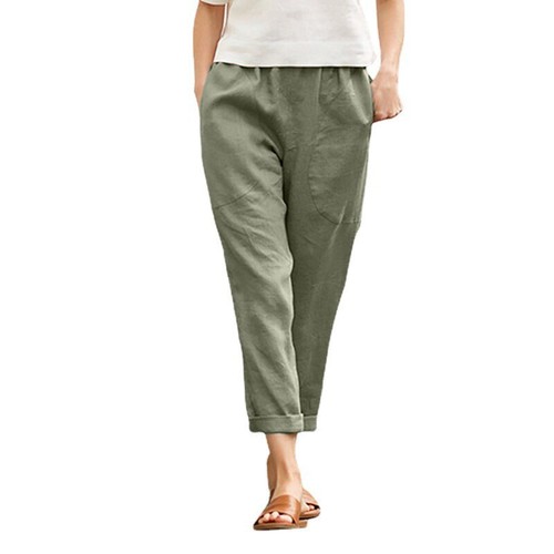 Summer Women's Cotton Linen Comfortable Solid Color Casual Straight Trousers - 第 40/64 張圖片