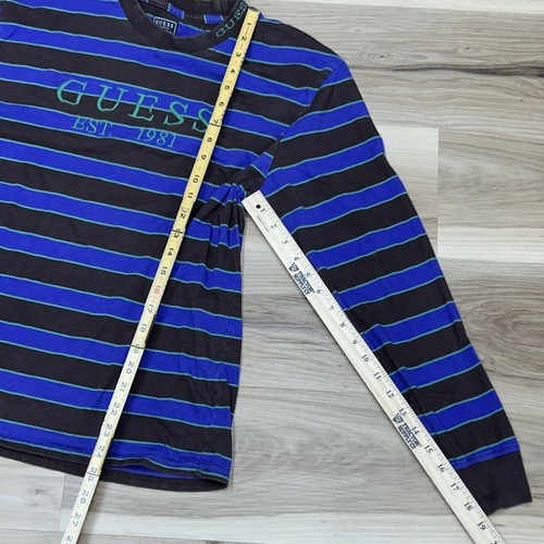 Vintage Guess Mens Shirt Striped Long-Sleeve Embroidered Brown/Blue Sz S Gift - Picture 9 of 9
