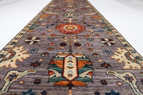 14 ft Hallway Tribal Gray Runner Rug Afghan Hand Knotted 100% Wool Bedroom Rug - Picture 4 of 12