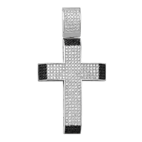 Cruz de circonio cúbico blanco y negro plata esterlina