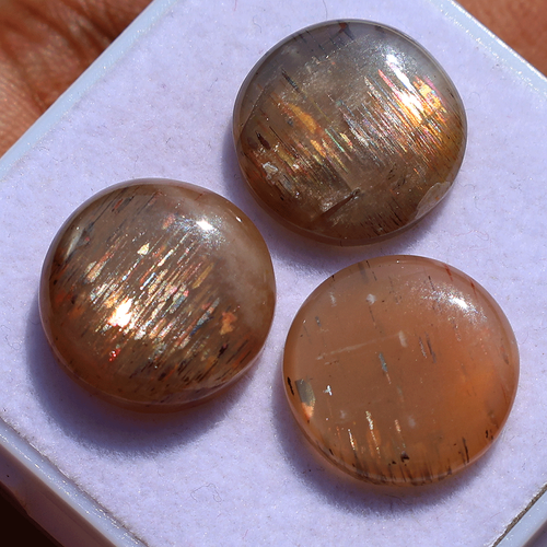11 Pcs Natural Rainbow Fire Lattice Sunstone 12mm-16mm Round Cabochon Gemstones - Picture 5 of 11