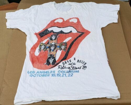 T-shirt original vintage GUNS N ROSES & Rolling Stones LA Concert Tour 1989 rare - Photo 1/11