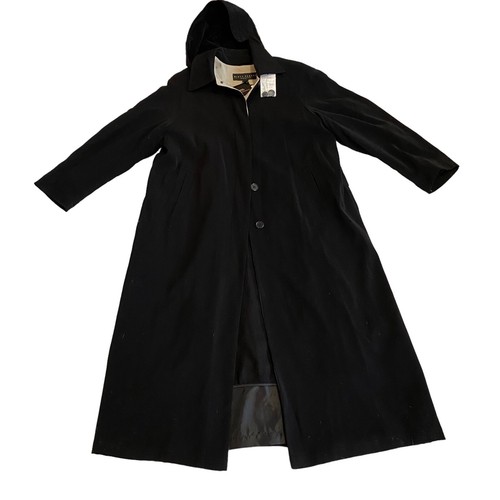 Misty Harbor Full Length Black Trench Coat Size 12P NWT Removable Hood