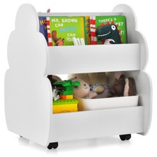 Bibliothèque Enfants à Roulettes 2 Niveaux 62 x 47 x 63,5 CM Rangement Pour Jou
