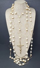 Double WEDDING LASSO Rosary Crystal Pearl Gold Religious Crucifix Cross Bridal