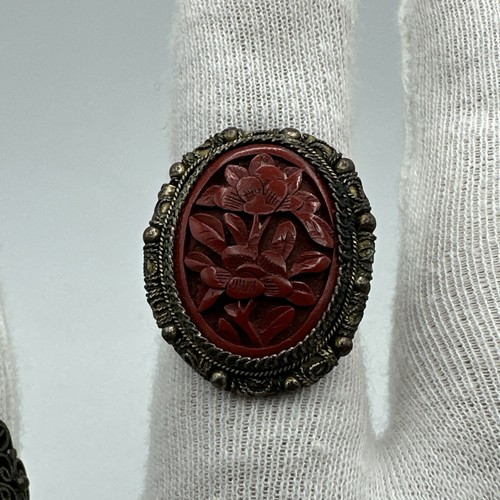 Antique CINNABAR CHINESE ring on copper Set Of 2 Rings #392 - Picture 7 of 9