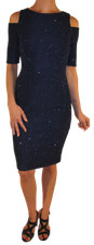 Eliza J Sparkle Knit Cold Shoulder Sheath Dress Navy Size 4