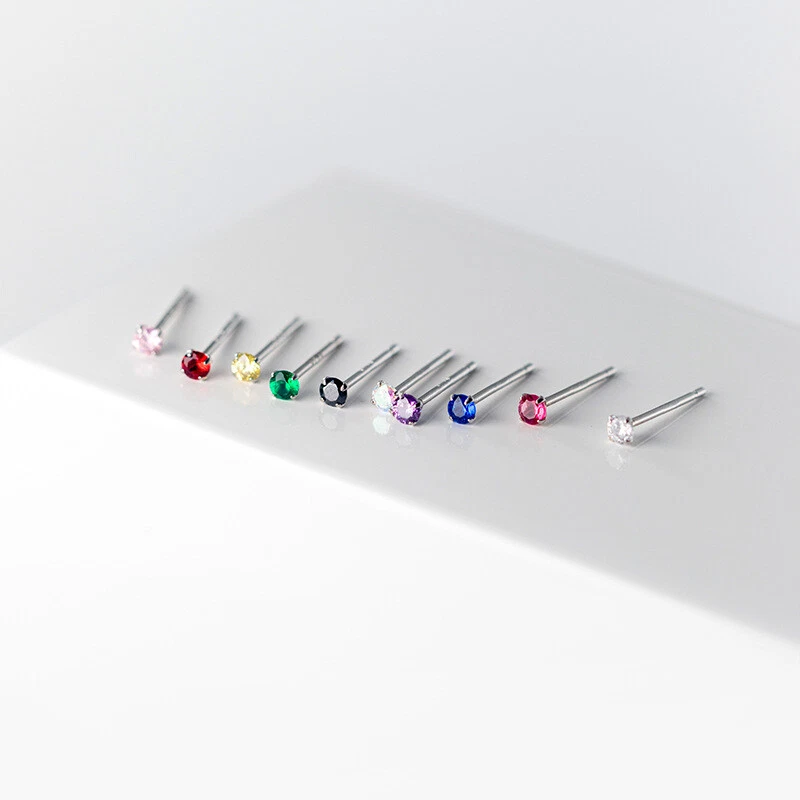 Mini Ohrstecker Sterling Silber 925 Zirkonia in 10 Farben Kleine Ohrringe - Bild 2 von 4
