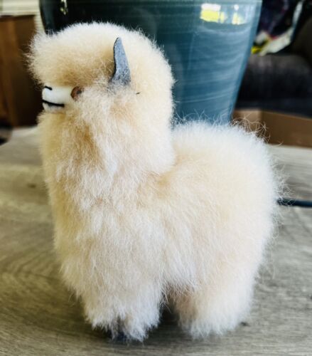Real Alpaca Fur Plush Stuffed Animal Toy Figure Llama 6”Tan Fluffy