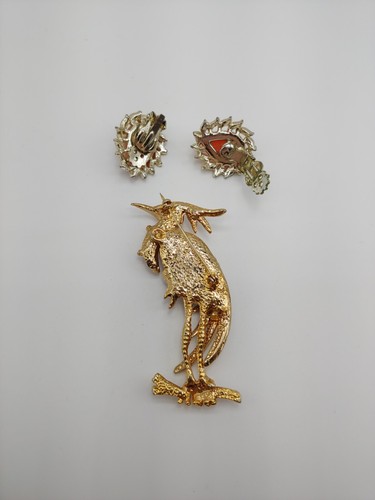 Hattie Carnegie Heron Bird Brooch Unsigned Clip On Earrings Vintage Jewelry Lot - Picture 8 of 8