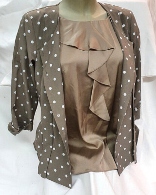 Hugo vest top/shirt + blouse with dots taupe beige/grey comma? Size Approx 36