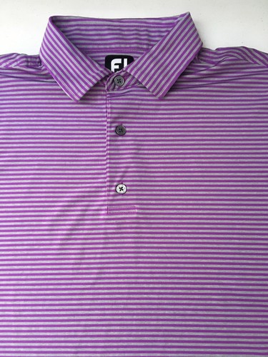 FOOTJOY EMBROIDERED PERFORMANCE STRIPED GOLF POLO SHIRT Purple Gray L - Picture 9 of 12