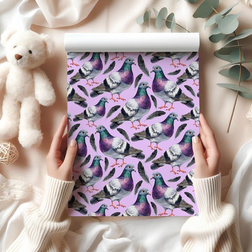 Pigeon Gift Wrap – Watercolour Pigeons Wrapping Paper with Feathers Design W71 - Picture 12 of 44