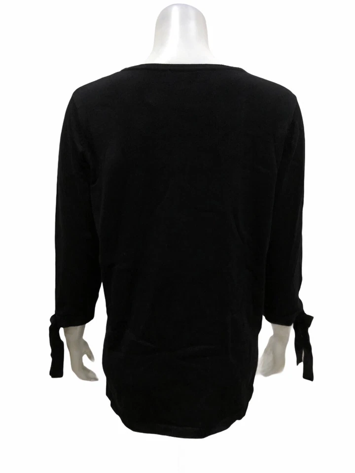 Joan Rivers Women's 3/4 Sleeves Sweater with Side Bows Black Small Size   — 第 2/2 张图片