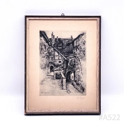 Original Leo Kayser Gravure À L'Eau-forte, Signé 1922 Avec Cadre Photo en Bois - Photo 1/4