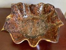 Multi-tone Brown Ceramic Crimped Edge Bowl