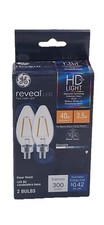 GE Reveal LED HD Light 3.5w 40w Replacement Candelabra Base Dimmable 2-Pack